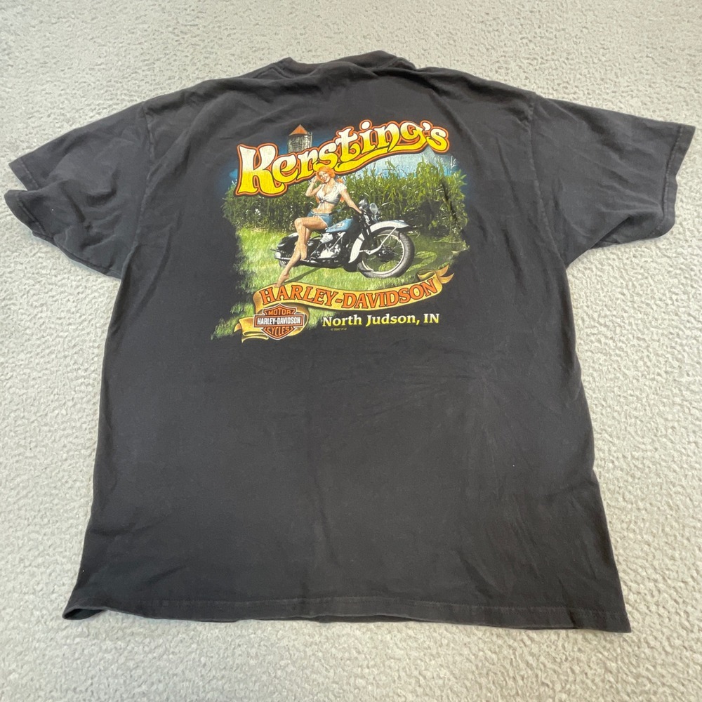 Harley-Davidson T-Shirt Mens XL Black Excellent 2007 Kerstings Pinup Pocket Tee - Picture 2 of 7